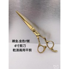 【愛美髮品】贈剪髮圍巾 專業美髮剪刀 亮面 鍍金 金色1號 6寸剪刀 乾濕兩用平剪 設計師剪刀, 1個