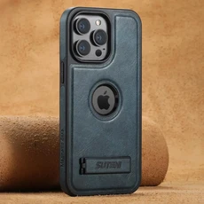 SUTENI 고급 PU 가죽 MagSafe 자기 무선 충전케이스 iPhone 16 Pro Max Plus 용 스탠드, 03 YLBlue, 03 For iPhone 12