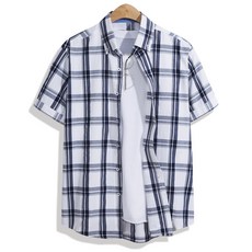 Moniz 95~130 白色格子短袖襯衫 南方大碼 SHT082