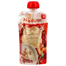 Happy Family Organics Happytot 슈퍼 모닝 4단계 유기농 사과 시나몬 요거트 및 귀리 + 슈퍼치아 113g(4oz) Organics (해피, Happy Family Organics, Happyto