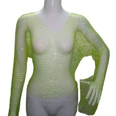 섹시 다이아몬드 메쉬 작물 탑 여자 여름 비키니 커버 업 패션 섹시 클럽웨어, 형광성 녹색, M