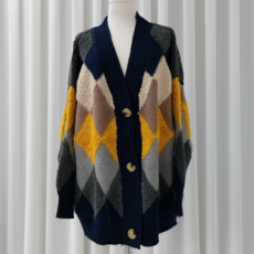 Arizaum 寬鬆版型菱形圖案開襟衫