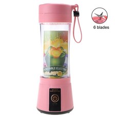 휴대용 블렌더 USB 믹서 전기 과즙 기계 미니 과일 스무디, 6 for blades, Pink
