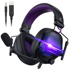 WESEARY WG2 유선 게이밍 헤드셋 RGB 3D 사운드 노이즈 캔슬링 마이크, 블랙 퍼플