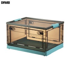 DFMEI 摺疊收納箱臥室塑料車載家用衣服前開式可摺疊書本儲物箱雜物衣櫃, 1個, 茶色綠