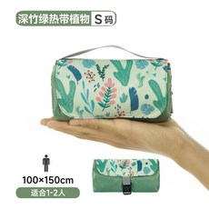 戶外便攜口袋野餐墊 迷你沙灘防水防潮露營墊 防沙地布, 深竹綠熱帶植物150*100CM