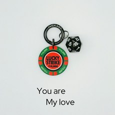 LuckyStrike好彩陶瓷籌碼骰子ins風鑰匙扣燻黑金屬感掛件個性飾品, 綠色+黑骰子【急速發貨】, 1個