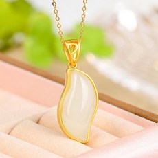 천연화전옥백옥펜던트 옛법 은도금 세팅 빈티지 목걸이 6614-6