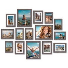 Vittanly 15팩 사진 프레임 콜라주 벽 장식 다양한 사이즈 20.3x25.4cm(8x10인치) 3개 12.7x17.8cm(5x7인치) 6피스 및 10.2x15.2c, 러스틱 그레이
