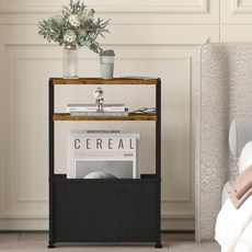 MeFun 다용도 좁은 사이드 테이블 테이블로 수납 선반과 패브릭 바구니가 있는 틈새 수납 선반으로 좁은 공간에 적합한 틈새 테두리 테이블입니다.1개, 브라운