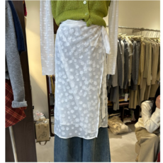 플라워 자수 레이어드 오픈 롱 치마 랩스커트 2컬러