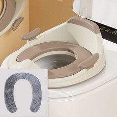 智能馬桶嬰兒童坐便圈男女寶寶專用坐便器，加大號小孩厠所坐墊蓋便盆, 包膠棕色馬桶圈+長絨墊-適合智能+普通馬