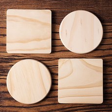 DIY 목재 페인팅 드로잉 그림 공예 재료 코스터 컵받침 나무판 4개세트 E360, 원형