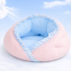 페이퍼랩 부드러운 플리스 강아지 고양이 쿠션 침대, 1개, 핑크체크