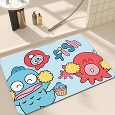 浴室吸水墊 硅藻泥地墊小丑魚漢頓浴室墊入戶門地墊吸水防滑加厚衛生間門口墊 地墊l, 1個, 和紅章魚一起表演,45*70cm軟硅藻泥