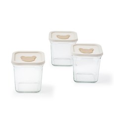 글라스락 베이비 곰돌이캡 보관용기 정사각 830ml 3개 세트, 글라스락 베이비 곰돌이캡 보관용기 정사각 830ml 3