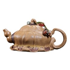 原礦降坡泥手工蓮蓬功夫茶紫砂壺, 1個, 手工青蛙蓮蓬功夫茶紫砂壺:210ML