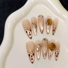 聖誕節爆款穿戴甲草莓塗鴉手工美甲甲片成品30片穿戴式辣妹指甲片, 1個, BY1793暮雲春樹:預製甲條#30片/板