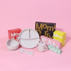 모미베리 이유식 유아 식기 5종 세트 실리콘, 화이트, 1세트, 흡착볼+흡착식판+턱받이+물병+수저세트