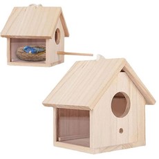 SALUDABLE 새장 새의 둥지 둥지 상자 새장 옥외 아크릴 버드 하우스 천연 목재 들새 관찰, 1개, 상세페이지 참조