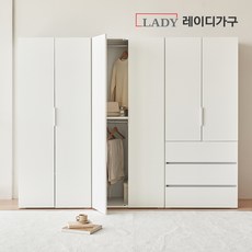 레이디가구 빈트 베이직 수납 시스템 옷장 2400 A세트 (800 긴옷장 + 800 이불장 (2단 행거 옷장) + 800 3단 서랍 옷장), 화이트