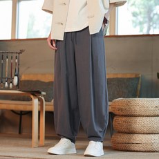 【國風復古】男士闊腿褲 哈倫褲 束腳褲 燈籠褲 亞麻褲 夏季薄款 棉麻混紡 中國風大版型 寬鬆透氣 休閒度假