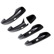 亮黑 4孔摸門感應 帶燈孔 外門拉手把手蓋 黏貼式硬殼 適用 17-23 W213 E200 E250 E300 E53, 1個