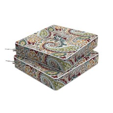 Melody Elephant 야외 의자 쿠션 2개 세트 50.8 x 45.7 10.2cm(20 18 4인치) 탈착식 커버가 있는 방수 파티오 시트 쿠션 고리버들 소파, 페이즐리 칠리, 20"x18"x4"