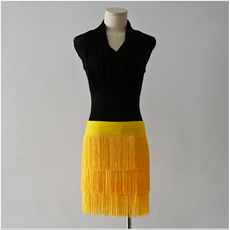 3단 일자 수술 치마 라인 댄스복 라틴 줌바 드레스, 옐로우