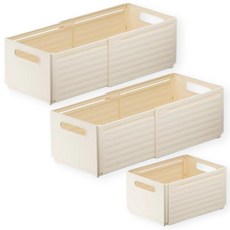 찬란한리빙 길이조절 서랍 정리함 확장형 다용도 주방 수납함, 3개, 크림베이지