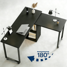 Unihome E0급 ㄱ자 회전형 컴퓨터 게이밍 책상 확장형 사무용 테이블, 블랙