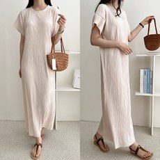 마이쏭 빅사이즈 루즈핏 플리츠 반팔원피스 임부복 로우주름롱원피스