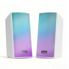 Colorful 화이트 PC 스피커 컴퓨터 스피커 화이트 네온 조명 효과 52mm 풀 레인지 사운드 지원 USB TF 카드 모드 3.5mm 마이크 입력 헤드폰 출, Colorful 화이트 PC 스피커 컴퓨터 스피커 화이