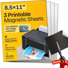 인쇄 가능한 마그네틱 시트 3개 광택8.5x1122x28cm - 잉크젯에 최적화된 유연한 종이 없음 사진 자석 자동차용 냉장고 교실 및 사무실 장식에 이상적임, 8.5” x 11” 3 PCs, Printable Glossy