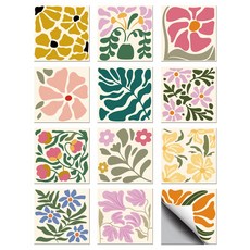 PVC 타일 시트지 세트 다양한 패턴 방수 주방 욕실 리폼 장식 10x10cm 12가지 다른 디자인 1세트 총 36개, 추상 꽃