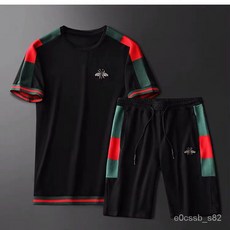 冰絲短褲套裝男士休閒運動兩件套，涼感透氣大尺碼五分褲套裝