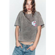 ZARA 앙헬라 바체르 페이크 워싱 티셔츠 - 콜 그레이 0085/071/807 542172242