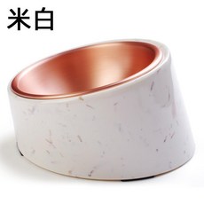 寵物斜口碗 傾斜碗 貓碗 狗碗 玫瑰金內碗 米白, 麥稈材質玫瑰金,S 建議寵物體重3.0公斤內, 1個