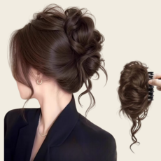 나이니크 여성 풍성한 웨이브 똥머리 가발 집게핀 내추럴 로우번 올림머리, 1개, 라이트브라운