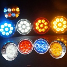 자동차전조등 차량용 원형 9발 LED경광등 작업등 12V 24V공용, 레드LED