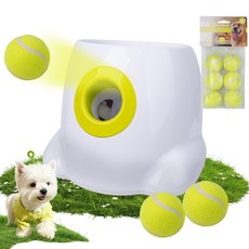 All For Paws 강아지 셀프 공 발사기 던지기 자동 발사 장난감 공놀이 애견 훈련+3테니스공, 1개, 크라미 그린+리필공1세트