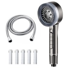 MEMEU 3단 증압 필터 샤워기 헤드+1.5m 스테인리스 샤워 파이프+필터 카트리지 5개, 은회색, 1세트