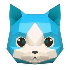 동물 종이 입체 가면 마스크 탈 만들기 유튜브 촬영 소품 DIY 방학 놀이 템, 1개, 블루야옹이