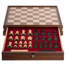 領御 胡桃木國際象棋跳棋套裝 經典款 附收納抽屜, 1個, 天然胡桃木-抽屜款