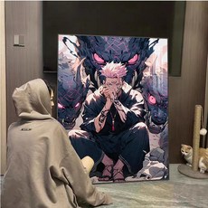 주술회전 보석십자수 어린이 큐빅 만들기 공예 선물 보석 캔버스 DIY 료멘 스쿠나, 1개, 80x110cm 다이아몬드 30 증정