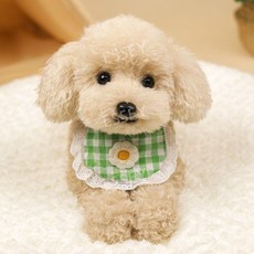 푸들 인형 애착 선물 생일 강아지 동물인형, 27CM, 누워있는 자세 살구 - 그린 체크 무늬 넥 스카프, 1개