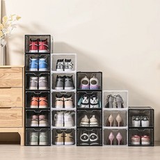 鞋子收納盒 鞋盒 折疊鞋盒 大號鞋盒 鞋架 鞋子展示盒 防塵防氧化鞋盒 透明展示盒 鞋櫃 磁吸硬塑料鞋盒 網紅鞋墻, 1個, 正開門-透明清新白(可放46碼高跟鞋