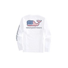 Vineyard Vines 남성용 깃발 고래 긴소매 포켓 티 화이트 캡