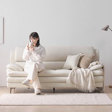 바로방가구 모멘트2 프리미엄 3인용 가죽 쇼파 거실 3인 소파, 아이보리