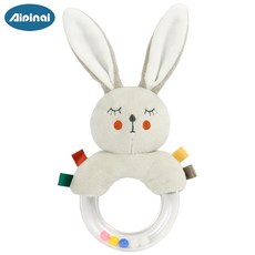 Aipiniai G2 北歐風嬰兒手搖鈴【商檢合格】寶寶兔兔PP棉手搖鈴 早教安撫玩具, 1個, 北歐風兔子手搖鈴
